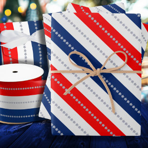 Americana Red White Blue Stars & Stripes Wrapping Paper Sheets