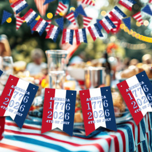 Americana Red White Blue Stripes America 1776 2026 Bunting Flags