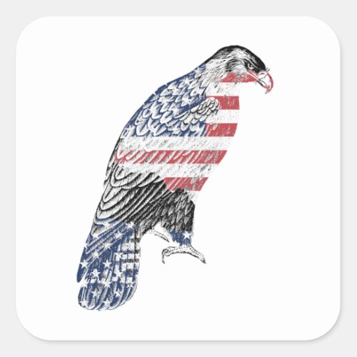 Americana Red White  Blue USA Patriotic Eagle Art Square Sticker