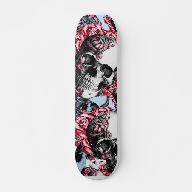 Americana Rose Skulls Skate Deck. Skateboard Deck (Front)