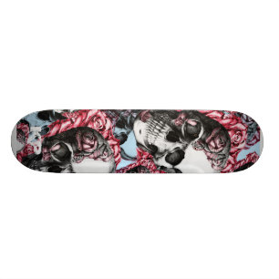 Americana Rose Skulls Skate Deck. Skateboard Deck