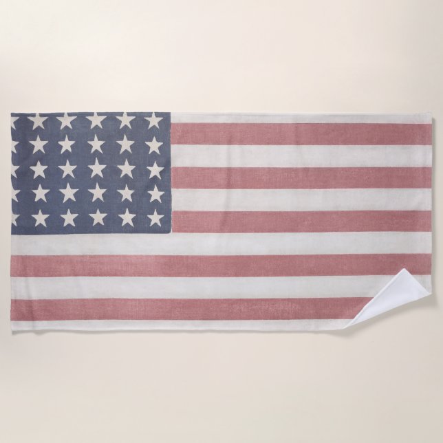 Americana Rustic American Flag Beach Towel (Front)