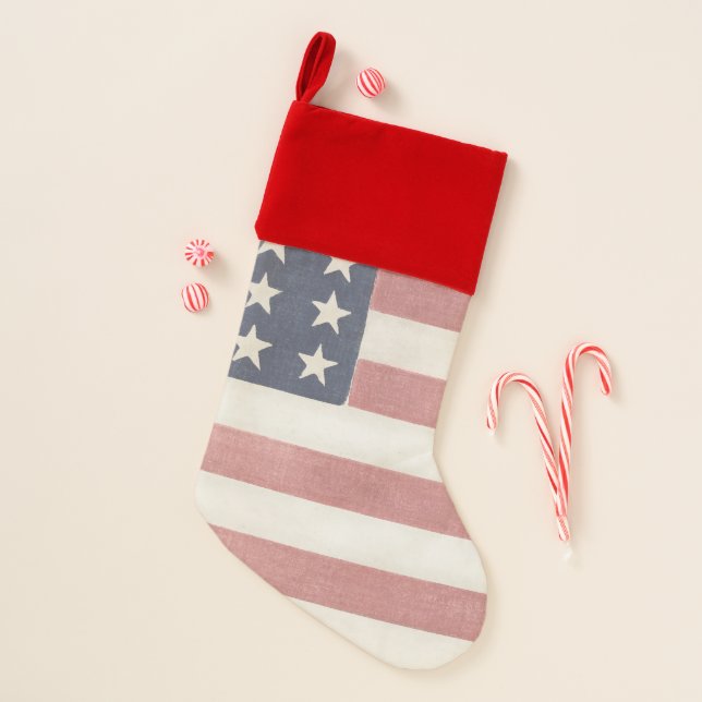 Americana Rustic American Flag Christmas Stocking (Front)