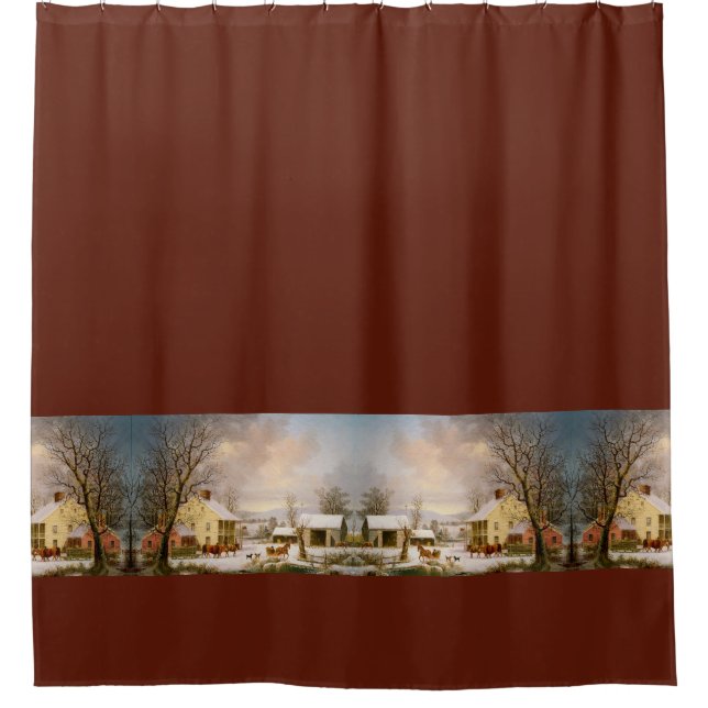 Americana Sleigh Ride Horse Country Shower Curtain (Front)