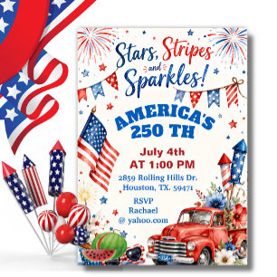 Americana Stars Stripes Sparkles BBQ Celebration Invitation
