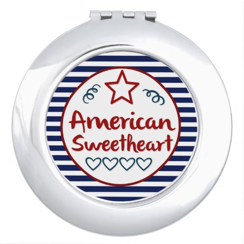Americana Style American Sweetheart Striped Beauty Compact Mirror