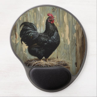 Americana Style Painting of a Black Hen Gel Mouse Pad