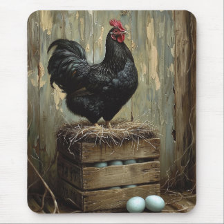 Americana Style Painting of a Black Hen Mouse Pad