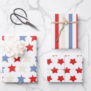 Americana theme, red, white and blue wrapping paper sheets