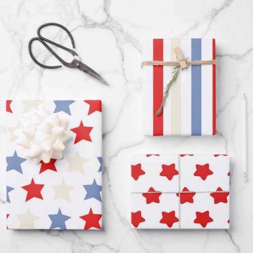 Americana theme red white and blue wrapping paper sheets