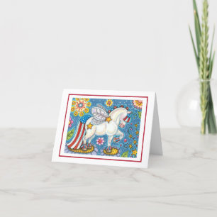 AMERICANA WHIMSYNICKER PATRIOTIC PONY Cute Fantasy Holiday Card
