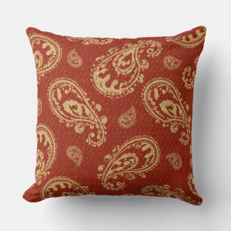 Americanna Vintage Paisly Red Taupe Throw Pillow
