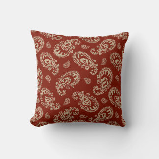 Americanna Vintage Paisly Red Taupe Throw Pillow