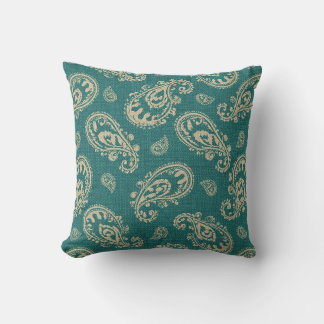 Americanna Vintage Paisly Teal Taupe Throw Pillow