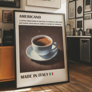 Americano Coffee Wall Art, Italian Espresso Drink Poster