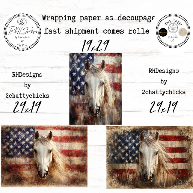 American's 250th Celebration Horses Flags Decoupag Wrapping Paper Sheets (Creator Uploaded)