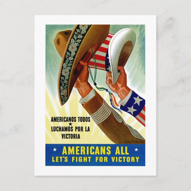 Americans All ~ Let's Fight for Victory Postcard (Front)