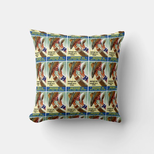 Americans All ~ Let's Fight for Victory Throw Pillow (Front)