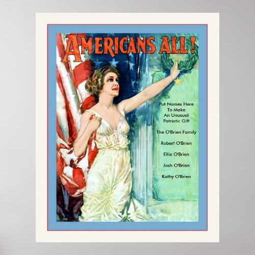 Americans All  Personalized Vintage World War 1 Poster