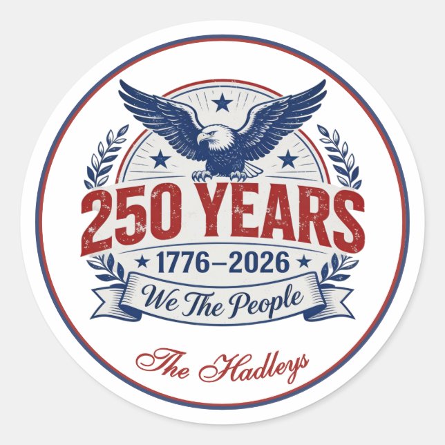 America's 250th Anniversary Name Classic Round Sticker (Front)
