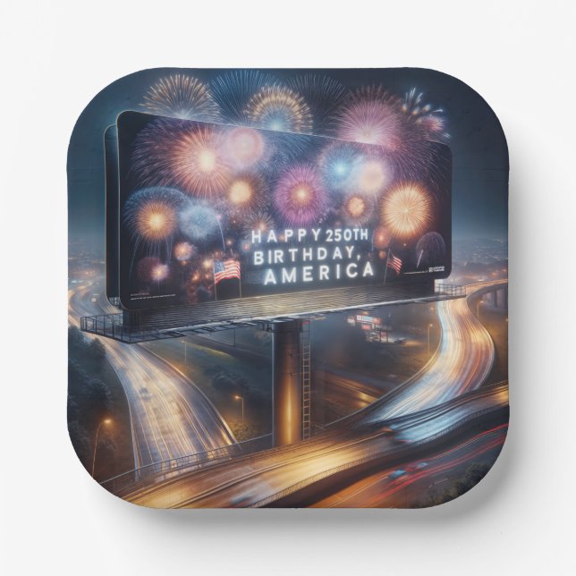America's 250th Birthday Billboard Paper Plates (Front)
