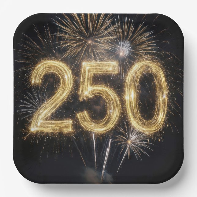 America's 250th Birthday Fireworks Paper Plates (Front)