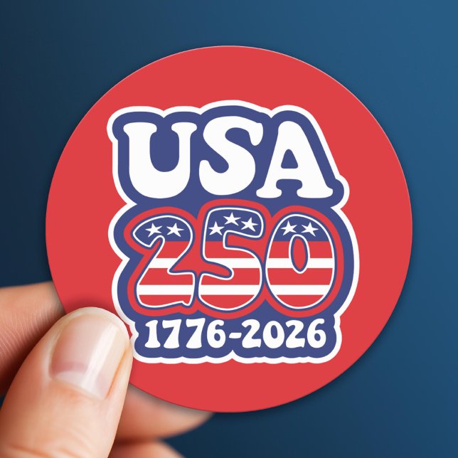 America's 250th Birthday - Groovy USA 250 Classic Round Sticker (USA 250 - America's 250th Celebration 1776-2026)