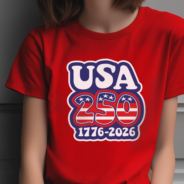 America's 250th Birthday - Groovy USA 250 T-Shirt (Celebrate America and the 250 - 1776-2026)