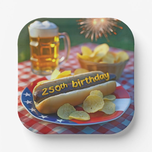 America's 250th Birthday Hot Dog  Paper Plates (Front)