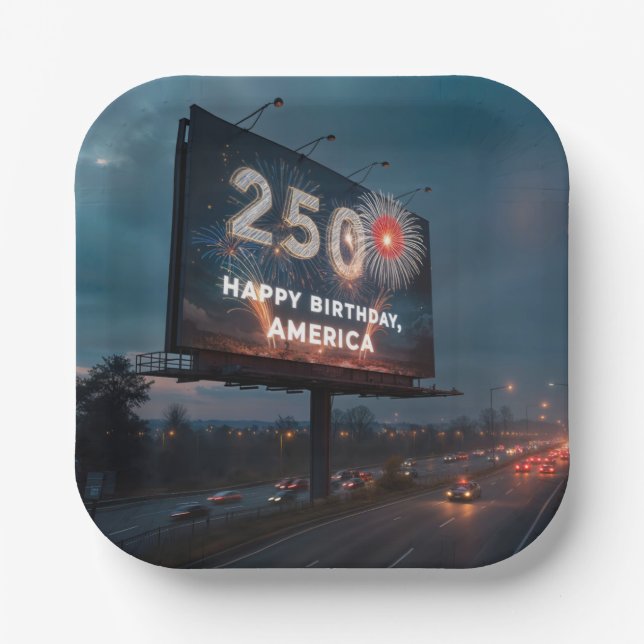 America's 250th Birthday Party Billboard Paper Plates (Front)