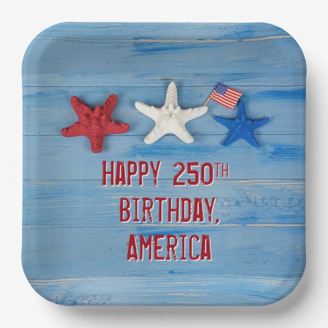 America's 250th Birthday Starfish Paper Plates (Front)