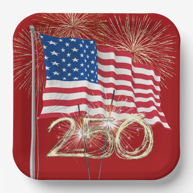 America's 250th Birthday With Sparklers Paper Plates (Front)