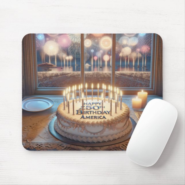 America's 250th Happy Birthday Cake Mouse Pad (With Mouse)