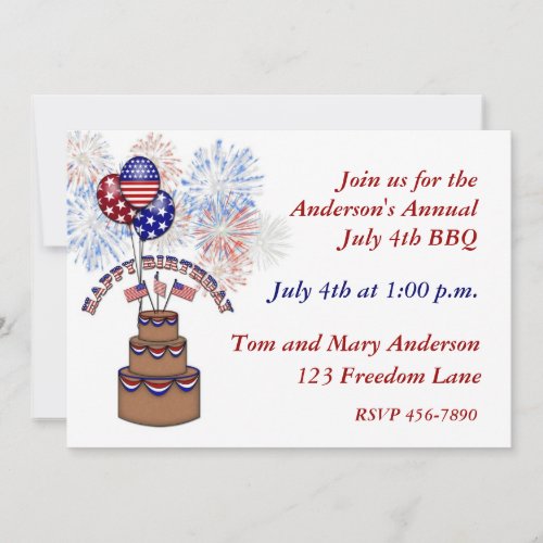 America's Birthday July 4th Invitation