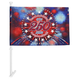 America's Birthday Semiquin Graphic Firework Burst Car Flag
