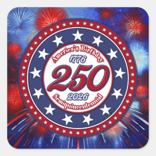 America's Birthday Semiquin Graphic Fireworks RWB Square Sticker
