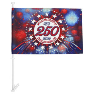 America's Birthday Semiquin Graphic Fireworks Wh Car Flag