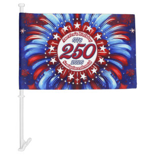 America's Birthday Semiquin Graphic RWB Fireworks Car Flag