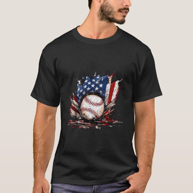 Americas Favorite Baseball Smash Distressed Flag T-Shirt (Front)