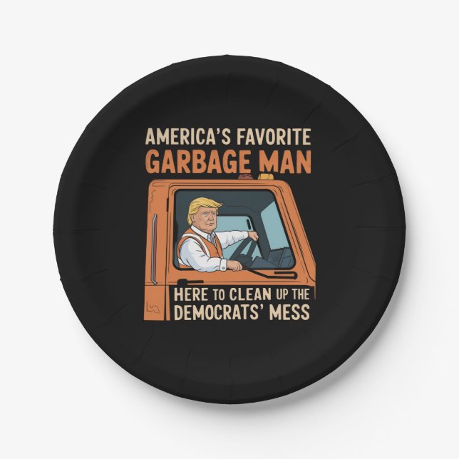 America's Favorite Garbage Man Trump 45 47 USA Paper Plates (Front)