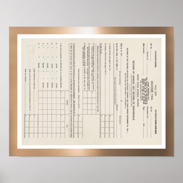 America's First Income Tax Form 1040 Poster (Front)