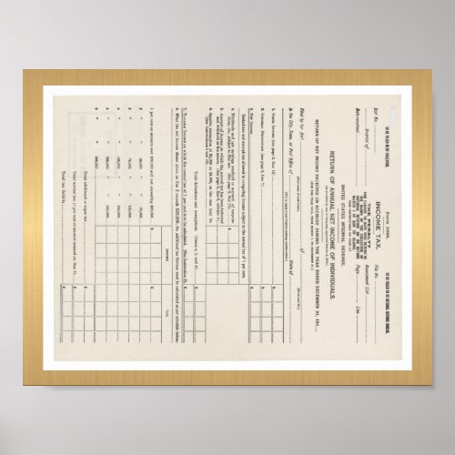 Americas First Income Tax Form 1040 Poster