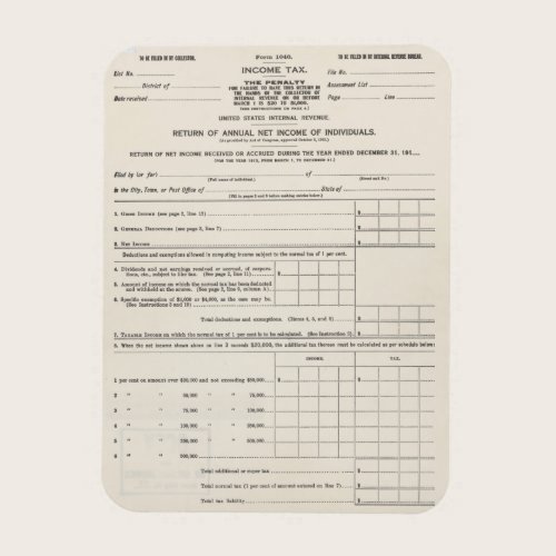 America's First Income Tax Form 1040 Poster Magnet