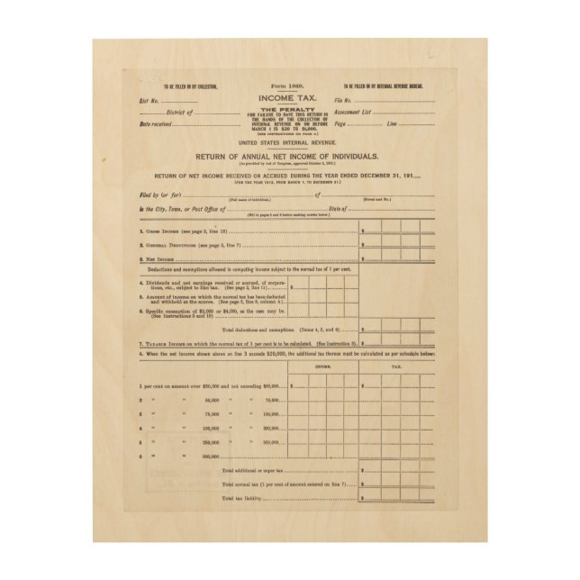 America's First Income Tax Form Wall Art (Front)