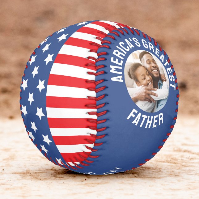 America's Greatest Father USA American Flag Photo Baseball (usa american flag father's day photo baseball)