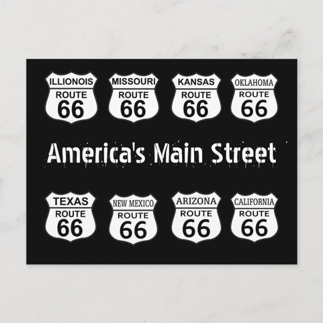 America's Main Street Route 66 Postcard (Front)