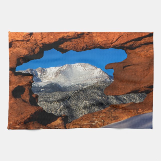 America's Mountain Framed by Sandstone Kitchen Towel (Horizontal)