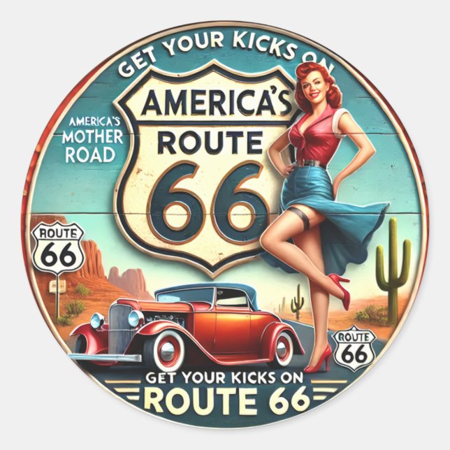 America's Route 66 Classic Round Sticker (Front)