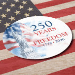 America's Semiquincentennial 250 Years Freedom Round Paper Coaster<br><div class="desc">United States Semiquincentennial,  Statue of Liberty & USA Flag Illustration Party Paper Coaster</div>