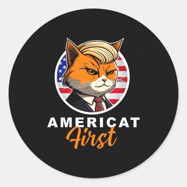 Americat First Funny Patriot America Cats Presiden Classic Round Sticker (Front)